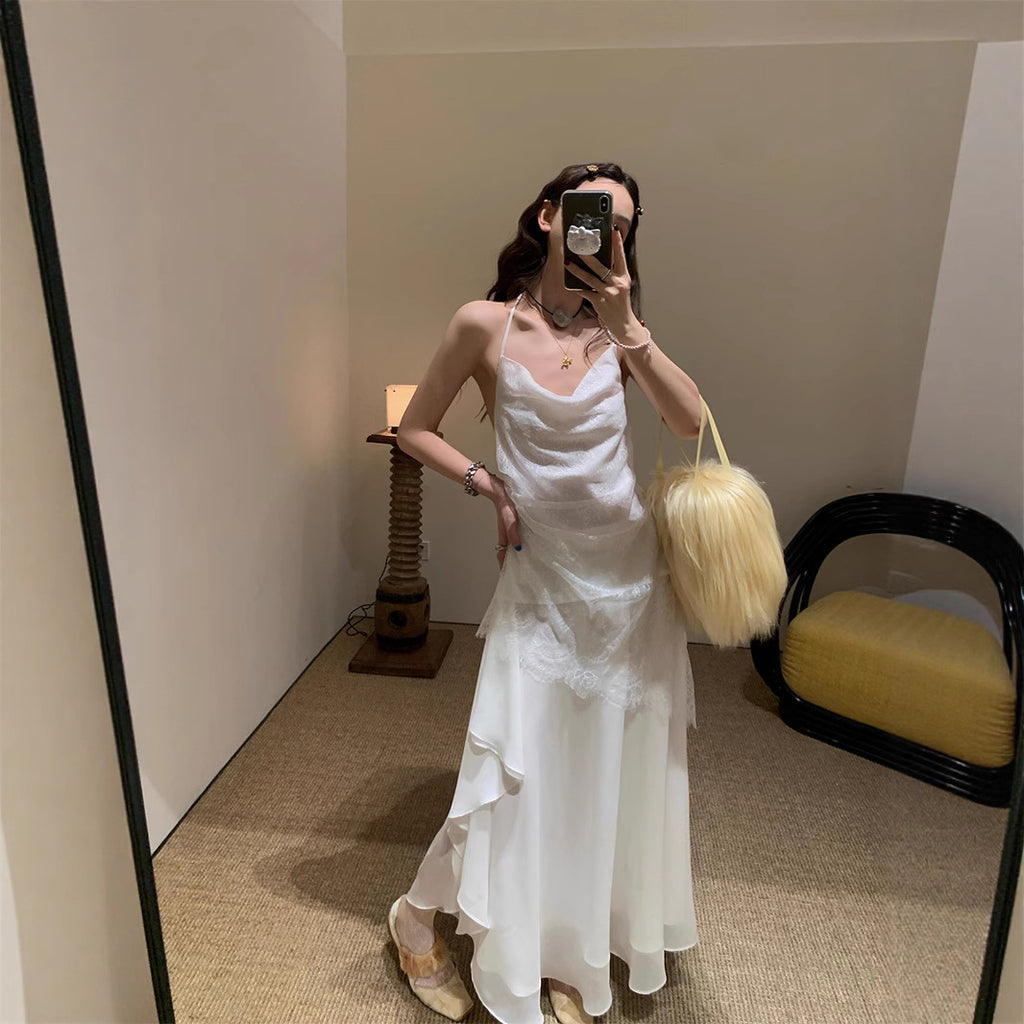 hanging winding cold lace swing collar neck strap irregular overskirt suit