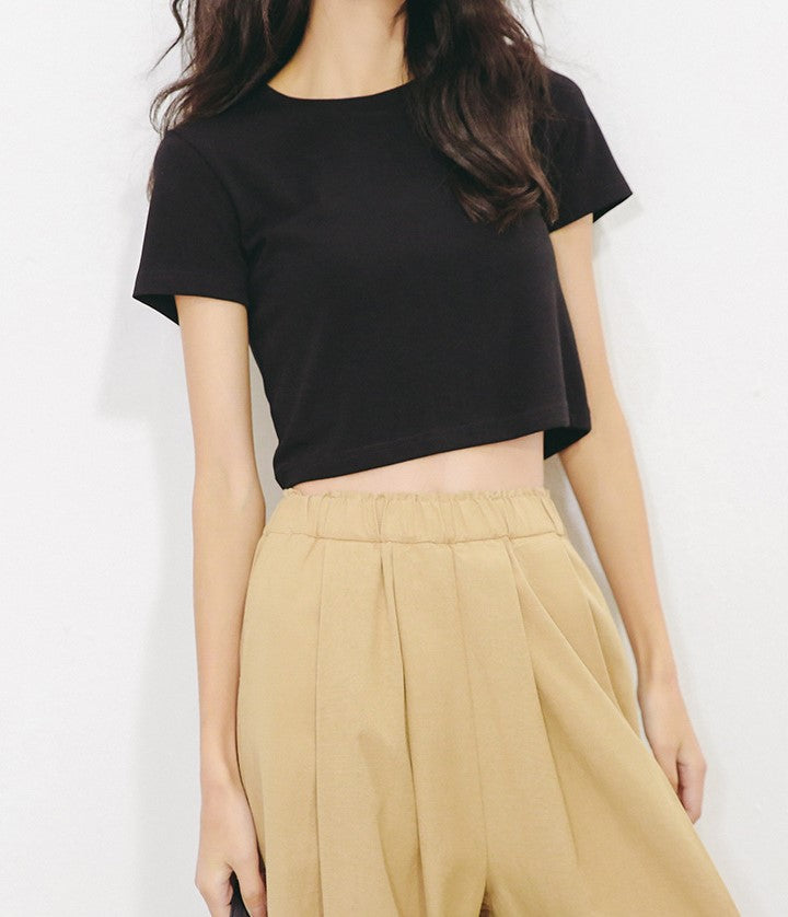 Korean style T-shirt straight shoulder slim all-match pure cotton style 