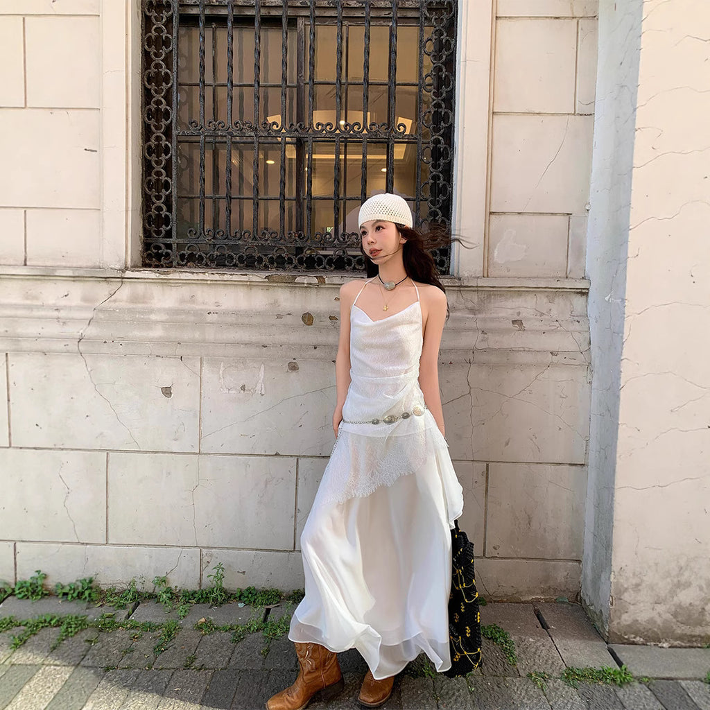 hanging winding cold lace swing collar neck strap irregular overskirt suit