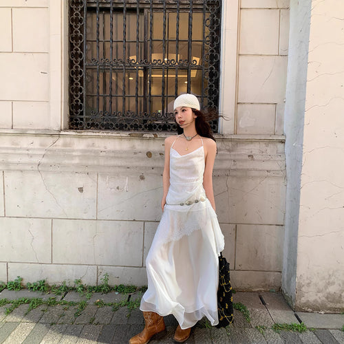 hanging winding cold lace swing collar neck strap irregular overskirt suit