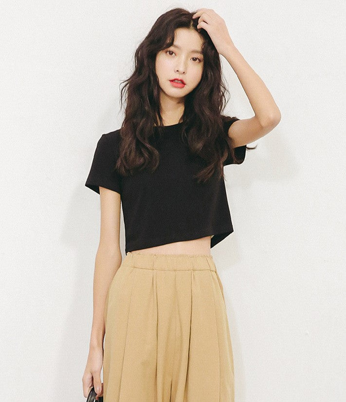 Korean style T-shirt straight shoulder slim all-match pure cotton style 