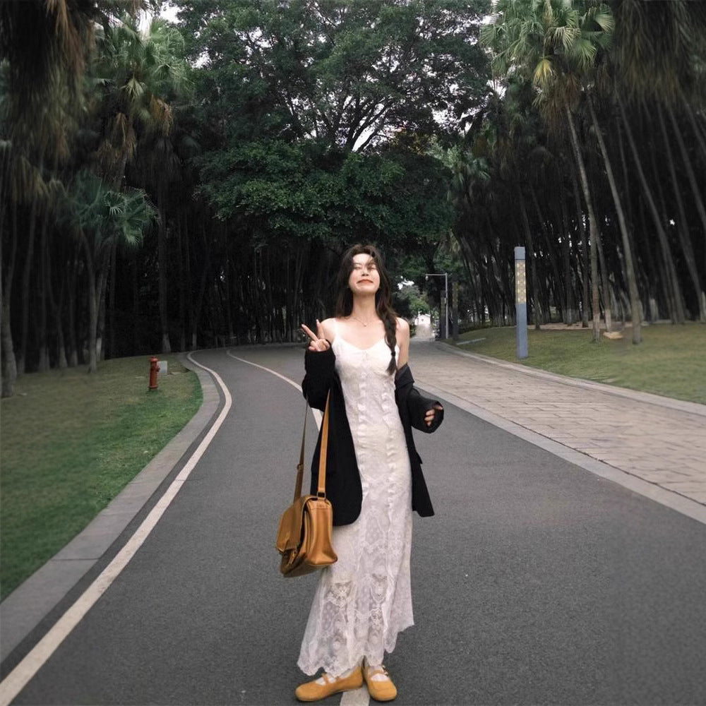 Retro Korean style spring suit women's black suit jacket a set of wear new lace dress fashion