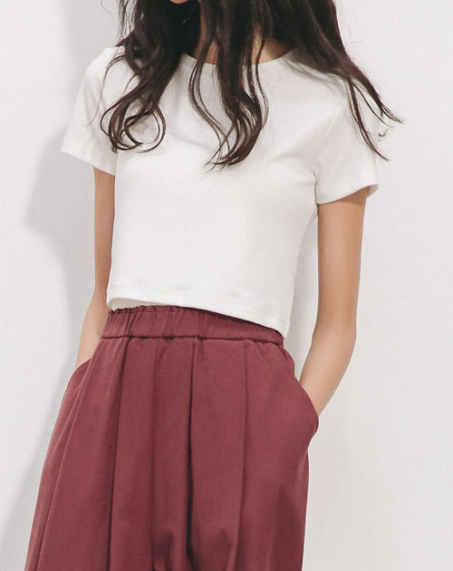 Korean style T-shirt straight shoulder slim all-match pure cotton style 