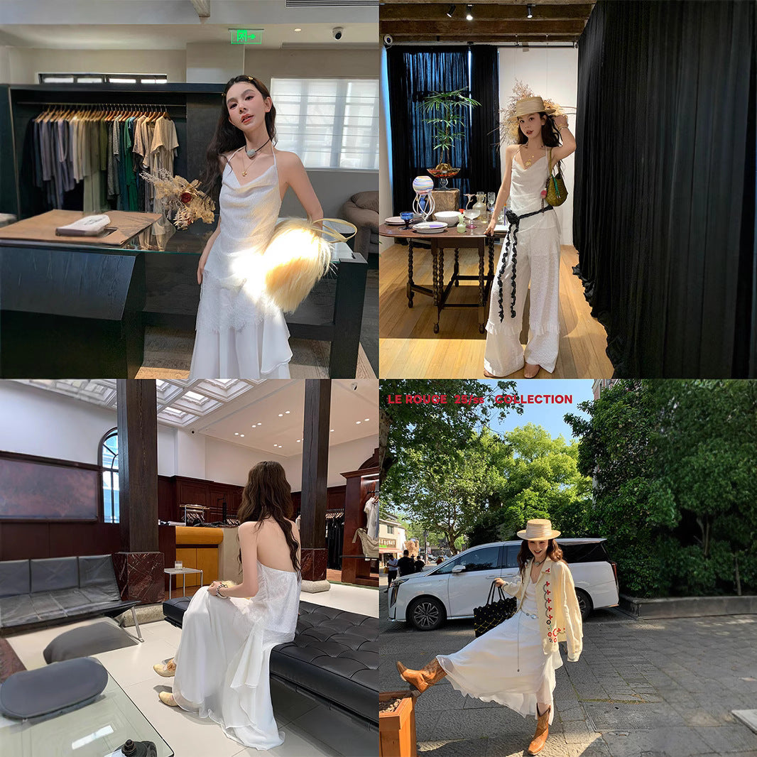 hanging winding cold lace swing collar neck strap irregular overskirt suit