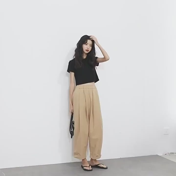 Korean style T-shirt straight shoulder slim all-match pure cotton style 